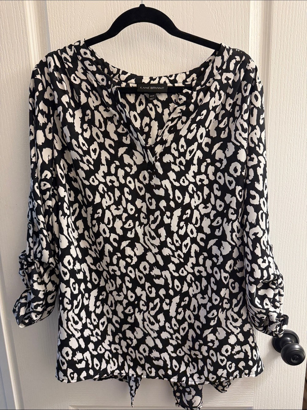 Lane Bryant Black and White Leopard-Print V-Neck Blouse